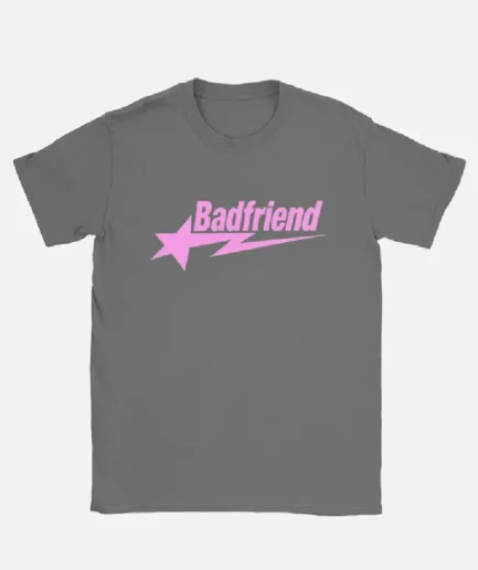 Bad Friend Letter Print Shirt Dark Grey/Pink